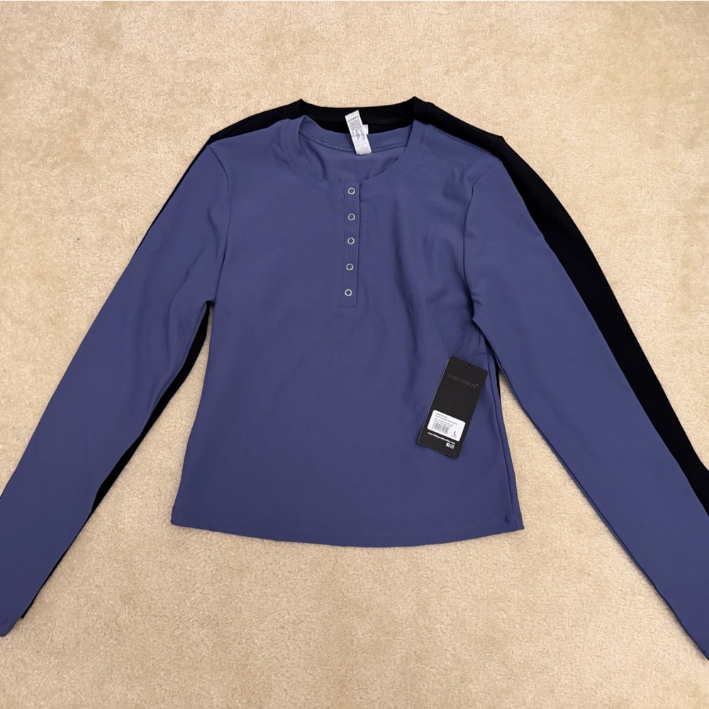 2 piece set! Long-Sleeve Henley Top in Dusty Blue